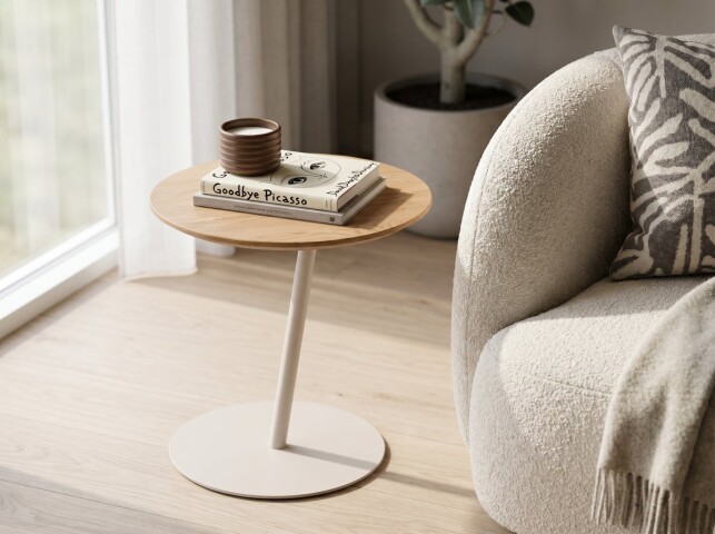 Beistelltisch >Lea< in creme + Wildeiche, Metall + Massivholz - 49x50cm (HxD)