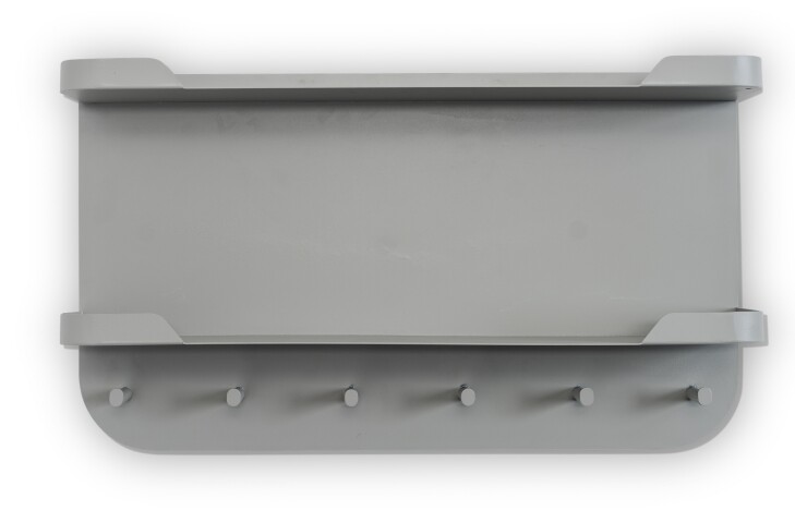 Garderobenleiste >Jil 2< 6 Haken, 2 Ablagen, grau, Metall - 70x40x12cm (BxHxT)