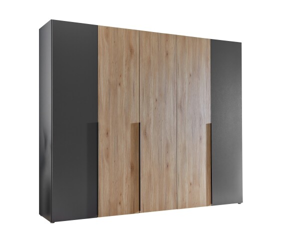 Drehtürenschrank >Aska< 6 Böden, 1 Stange, Graphit / Mauvella Eiche Dekor - 249x210x53 (BxHxT)