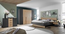 Drehtürenschrank >Aska< 6 Böden, 1 Stange, Graphit / Mauvella Eiche Dekor - 249x210x53 (BxHxT)