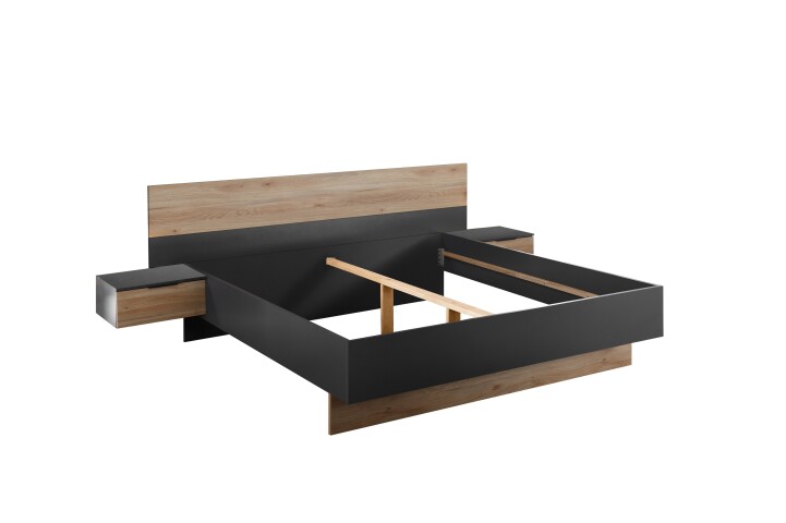 Bettanlage >Aska< 2 Nachtkonsolen, Graphit / Mauvella Eiche Dekor - 285x95x205 (BxHxT)