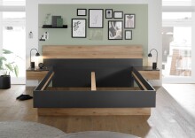 Bettanlage >Aska< 2 Nachtkonsolen, Graphit / Mauvella Eiche Dekor - 285x95x205 (BxHxT)