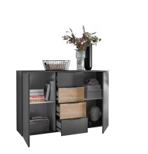 Sideboard >Aska< 2 Türen, 4 Schübe, Graphit /Mauvella Eiche Dekor - 134,8x89x40 (BxHxT)