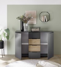 Sideboard >Aska< 2 Türen, 4 Schübe, Graphit /Mauvella Eiche Dekor - 134,8x89x40 (BxHxT)