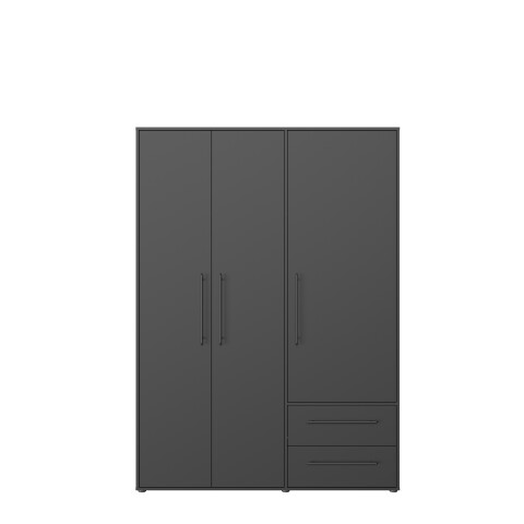 Drehtürenschrank >MOKKARIS< 3 Türen, 2 Schübe, in Schwarz - 144,4x200,1x58,8cm (BxHxT)