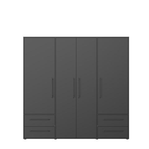 Drehtürenschrank >MOKKARIS< 4 Schübe, 4 Türen, in Schwarz - 205,9x200,1x58,8cm (BxHxT)