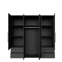 Drehtürenschrank >MOKKARIS< 4 Schübe, 4 Türen, in Schwarz - 205,9x200,1x58,8cm (BxHxT)