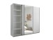 Schwebetürenschrank >Carano< Weiß / Spiegel, VOLLAUSSTATTUNG mit Spiegeltür, Schubladen und Einlegeböden - 215x204x63cm (BxHxT)