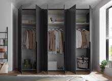Drehtürenschrank >Kevo< 3 Böden, 3 Stangen, Graphit / Spiegel - 270x225x52 (BxHxT)
