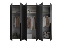 Drehtürenschrank >Kevo< 3 Böden, 3 Stangen, Graphit / Spiegel - 270x225x52 (BxHxT)