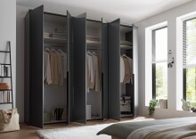 Drehtürenschrank >Kevo< 3 Böden, 3 Stangen, Graphit / Spiegel - 270x225x52 (BxHxT)