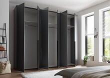 Drehtürenschrank >Kevo< 3 Böden, 3 Stangen, Graphit / Spiegel - 270x225x52 (BxHxT)