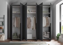 Drehtürenschrank >Kevo< 3 Böden, 3 Stangen, Graphit, Holzwerkstoff - 270x225x52 (BxHxT)