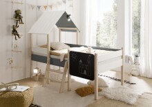 Hausbett >Kiama< mit Rollrost, Weiß, Petrol, Schwarz, Kiefer - 123x165x210 (BxHxT)