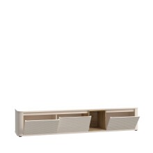 Lowboard >BREATHTAKER< 3 Klappen, 4 Fächer, Eiche Dekor/ Sandfarbig - 215x41,5x41,3cm (BxHxT)