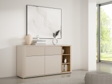 Sideboard >BREATHTAKER< 2 Türen, 2 Schübe, Eiche Dekor / sandfarben - 160x83,1x41,3cm (BxHxT)