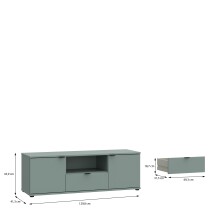 Lowboard >GANYMEDE< 2 Türen, 1 Schublade, 1 Fach, salbeifarbig - 129,8x43,9x41,3cm (BxHxT)