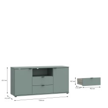 TV-Schrank >GANYMEDE< 2 Türen, 2 Schübe, 1 Fach, salbeifarbig - 129,8x63,1x41,3cm (BxHxT)