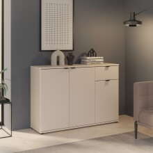 Sideboard >GANYMEDE< 3 Türen, 1 Schublade, in sandfarbig - 119,8x82,3x34,1cm (BxHxT)