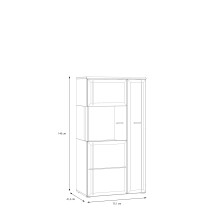 Stauraumvitrine >AKINORI< 2 Türen, in Mauvella Eiche Dekor - 75,1x140x41,8cm (BxHxT)