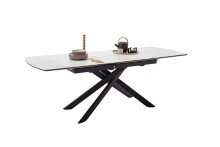 Kulissen-Esstisch >VANINO< ausziehbar 230cm, weiß marmoriert, Keramik - 180/230x76x90cm (BxHxT)