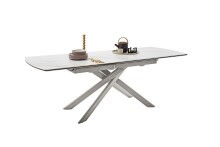 Kulissen-Esstisch >VANINO< ausziehbar 230cm, weiß marmoriert, Keramik - 180/230x76x90cm (BxHxT)
