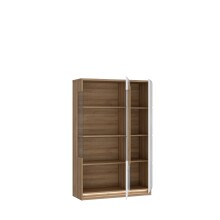 Stauraumvitrine >ATTENTION< mit LED, Eiche Dekor / Weiß gloss - 89,9x139,6x34,3 (BxHxT)