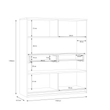 Stauraumvitrine >ATTENTION< 2 Türen, 2 Schübe, Eiche Dekor / Weiß Gloss - 119,9x139,6x41,5cm BxHxT