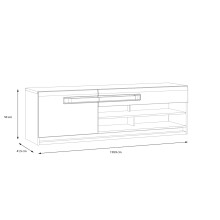 Lowboard >ATTENTION< LED, 1 Tür, 1 Schub, Eiche Dekor / Weiß Gloss - 159,9x50x41,5cm BxHxT