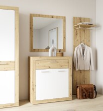 Schuhkommode >BACCIO< 2 Türen, 1 Schub, Weiss/ Artisan Eiche Dekor - 83x98,2x33,8cm (BxHxT)