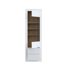 Stauraumvitrine >LEFKADAS< 2 Schübe, 3 Böden, Weiss/Mauvella Eiche Dekor - 61,3x196x41,4cm BxHxT