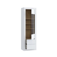 Stauraumvitrine >LEFKADAS< 2 Schübe, 3 Böden, Weiss/Mauvella Eiche Dekor - 61,3x196x41,4cm BxHxT