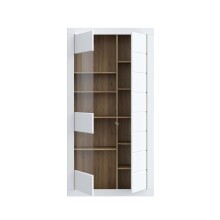 Stauraumvitrine >LEFKADAS< 2 Türen, 9 Böden, Weiss / Mauvella Eiche Dekor - 101x196x41,4cm BxHxT