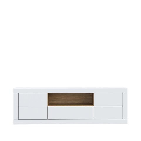 Lowboard >LEFKADAS< 2 Türen, 1 Schub, Weiss/Mauvella Eiche Dekor - 195,4x61,6x41,4cm BxHxT