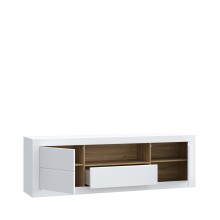 Lowboard >LEFKADAS< 2 Türen, 1 Schub, Weiss/Mauvella Eiche Dekor - 195,4x61,6x41,4cm BxHxT