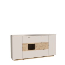 Sideboard >LOUOTO< 4 Türen, sandfarbig / Artisan Eiche - 199,5x101,2x41,6cm (BxHxT)
