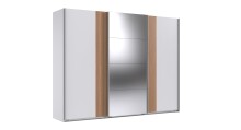 Schwebetürenschrank >Malaga< Spiegel, Weiß / Akustiklamelle Artisan Eiche - 270x208x64cm (BxHxT)