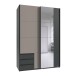Schwebetürenschrank >Emden< 3 Schübe, Spiegel / GRAPHIT + SAHARAGRAU - 135x198x65cm (BxHxT)