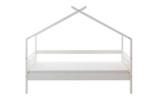 Hausbett >Susa< Liegefläche 90x200cm, Rollrost, Weiß, teilmassiv - 207x170x98cm BxHxT