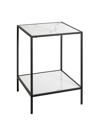 Beistelltisch >59348< in schwarz, weiß, Metall, Kunstmarmor - 40x60x40cm (BxHxT)