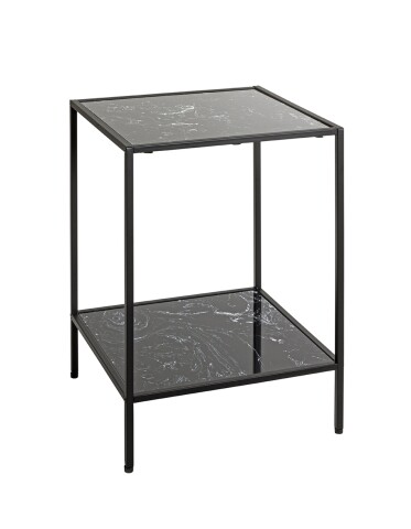 Beistelltisch >59548< in schwarz, Metall, Kunstmarmor - 40x60x40cm (BxHxT)