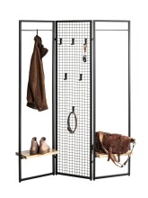 Garderobe >55599< Paravant / Raumteiler, schwarz, Metall, Eiche-MDF - 175x46cm (HxT)