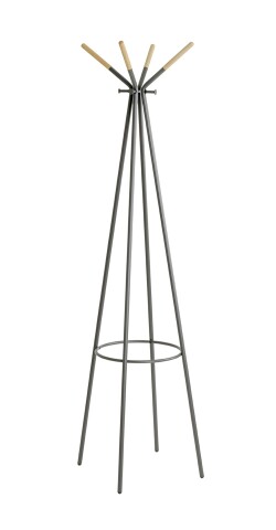 Garderobenständer >55155< in grau Metall, Massivholz natur- 175x56cm (HxD)
