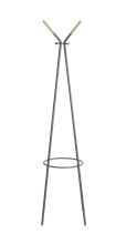 Garderobenständer >55155< in grau Metall, Massivholz natur- 175x56cm (HxD)