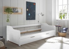 Bett >Jesse< 2x 90x200cm Liegefläche, Kiefer weiß teilmassiv - 203,6x60x97cm BxHxT