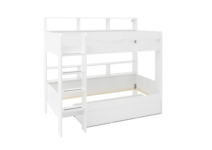 Hochbett >Jusa< 2x 90x200cm Liegefläche, Stauraum, Weiß - 210x188,8x129,6cm (BxHxT)