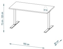 Schreibtisch >e-desk< in weiss/alu - 160x72x80 (B/H/T) elektrisch verstellbar