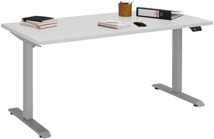 Schreibtisch >e-desk< in platingrau/alu - 160x72x80 (B/H/T) elektrisch verstellbar