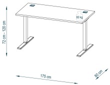 Schreibtisch >e-desk< in Eiche/weiß- 175x72x80 (B/H/T) elektrisch verstellbar