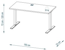 Schreibtisch >e-desk< in weiß- 150x72x72 (B/H/T) elektrisch verstellbar